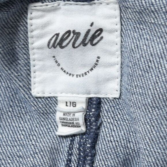 Aerie Denim Kick Flare Overalls Wide Leg Jumpsuit Womens Sz L Blue Button Front - Picture 8 of 16